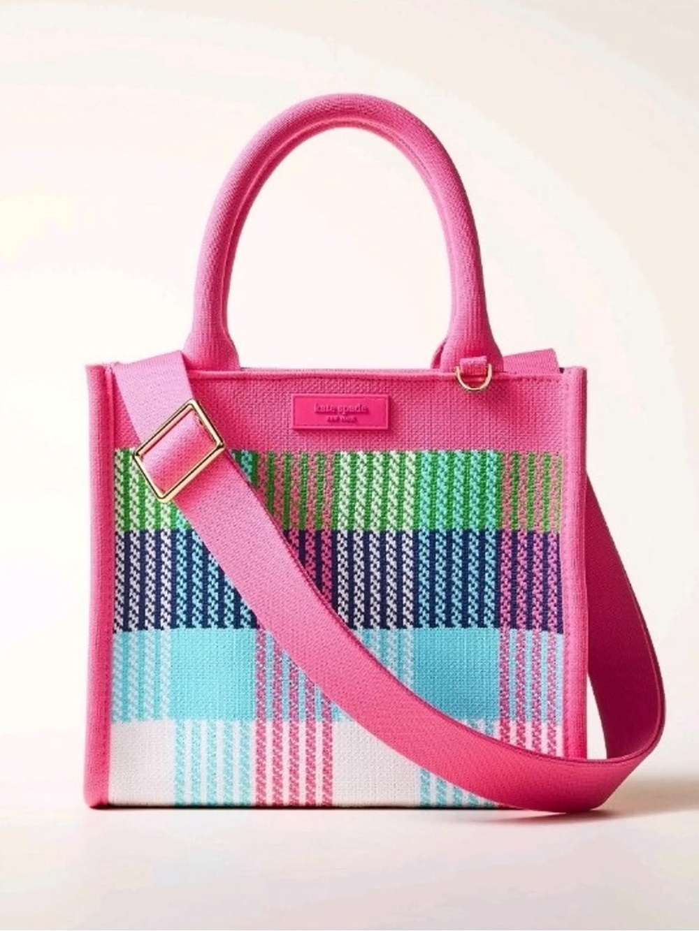 Kate Spade x Target Knit Plaid Canvas Tote Bag w/ SOLD OUT Charms 🩷💚🩵💙